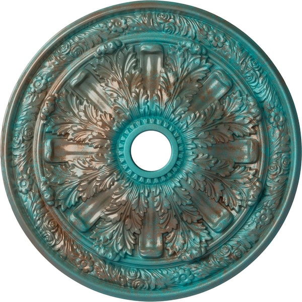 Ekena Millwork Flagstone Ceiling Medallion (Canopies up to 3 7/8"), 30"OD x 3 7/8"ID x 3 1/4"P, Copper Green Patina CM30FLCGS - main